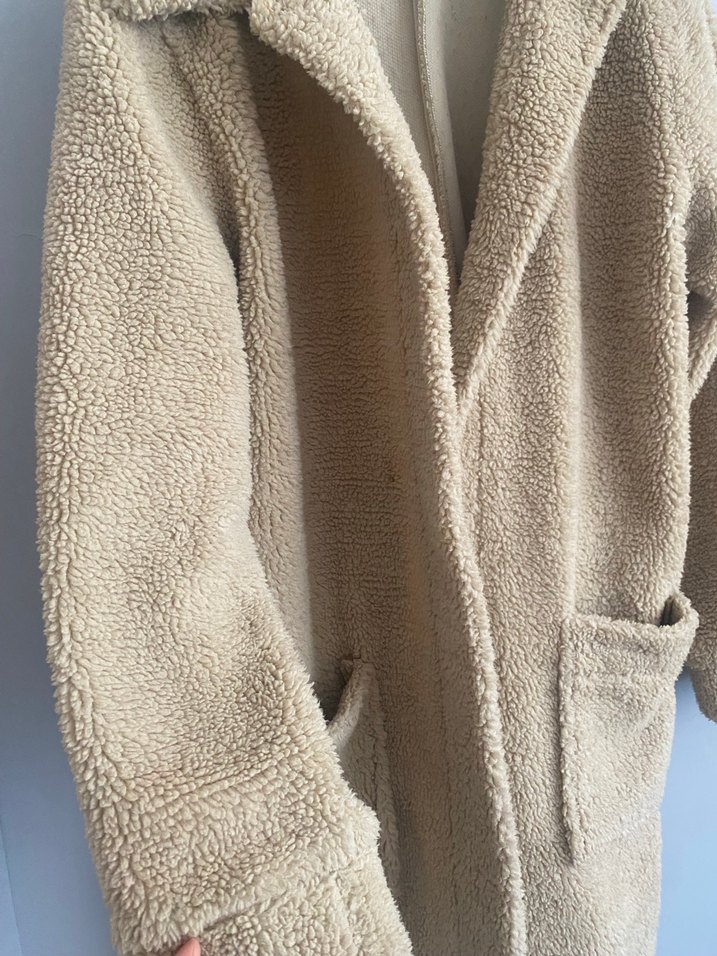 Bej Kadın Midi Peluş Kaban - Görsel 5