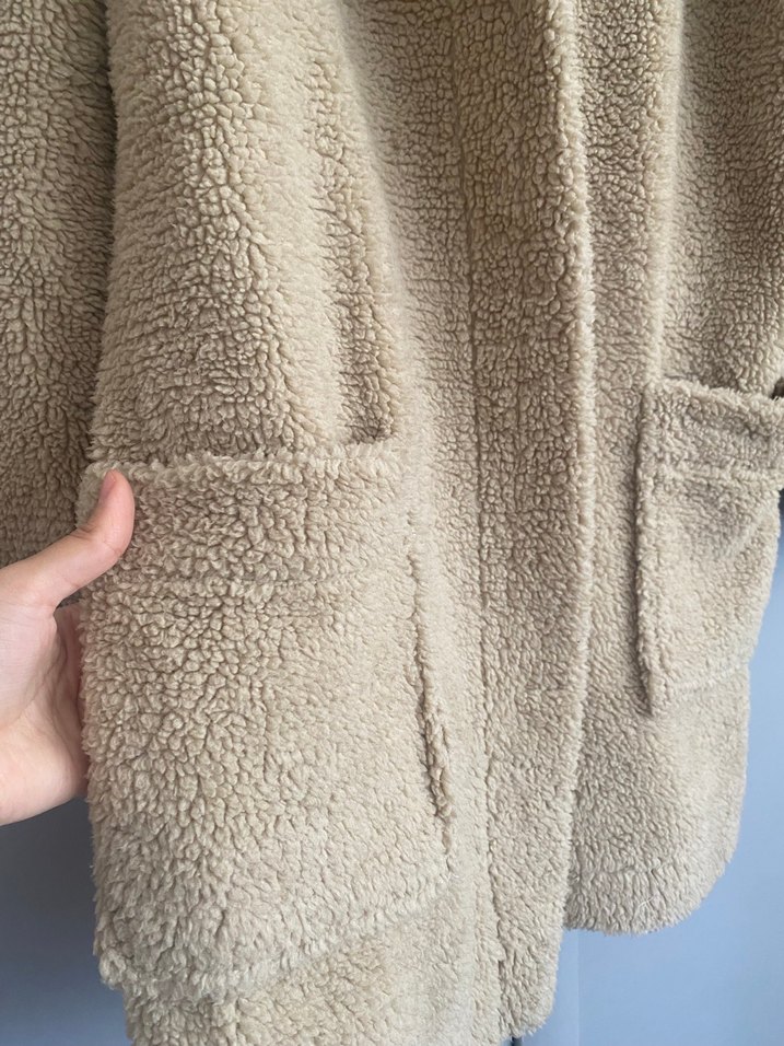 Bej Kadın Midi Peluş Kaban - Görsel 4