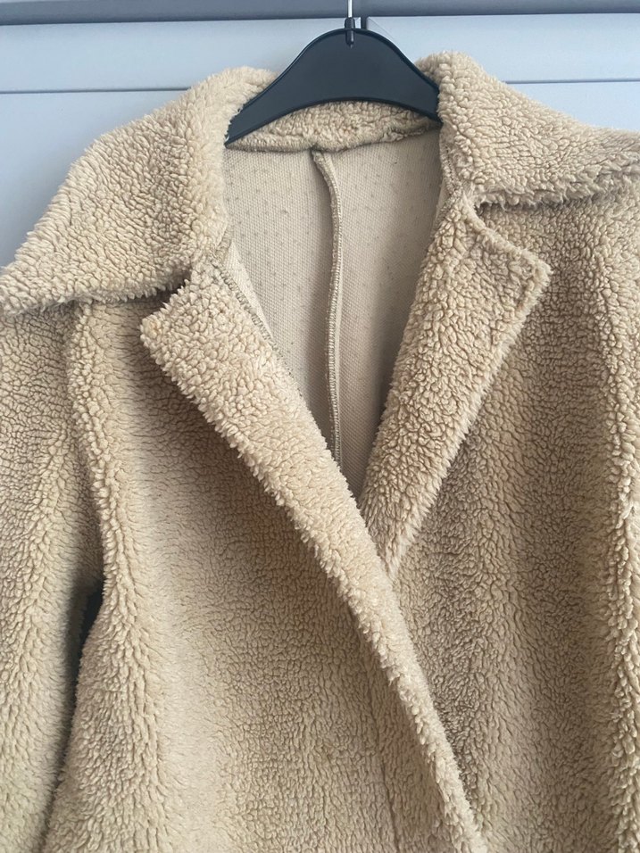 Bej Kadın Midi Peluş Kaban - Görsel 3