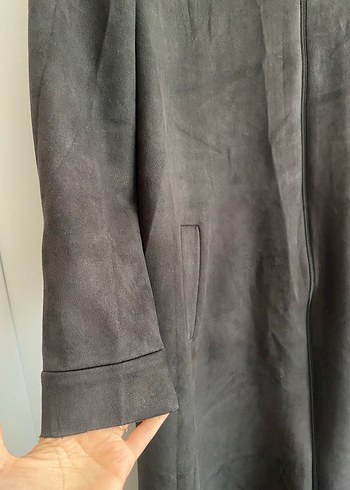 Gri Süet Uzun Kadın Kap - Görsel 3