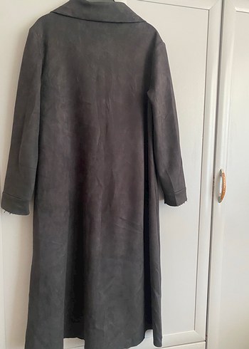 Gri Süet Uzun Kadın Kap - Görsel 2