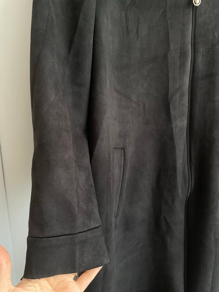 Gri Süet Uzun Kadın Kap - Görsel 4