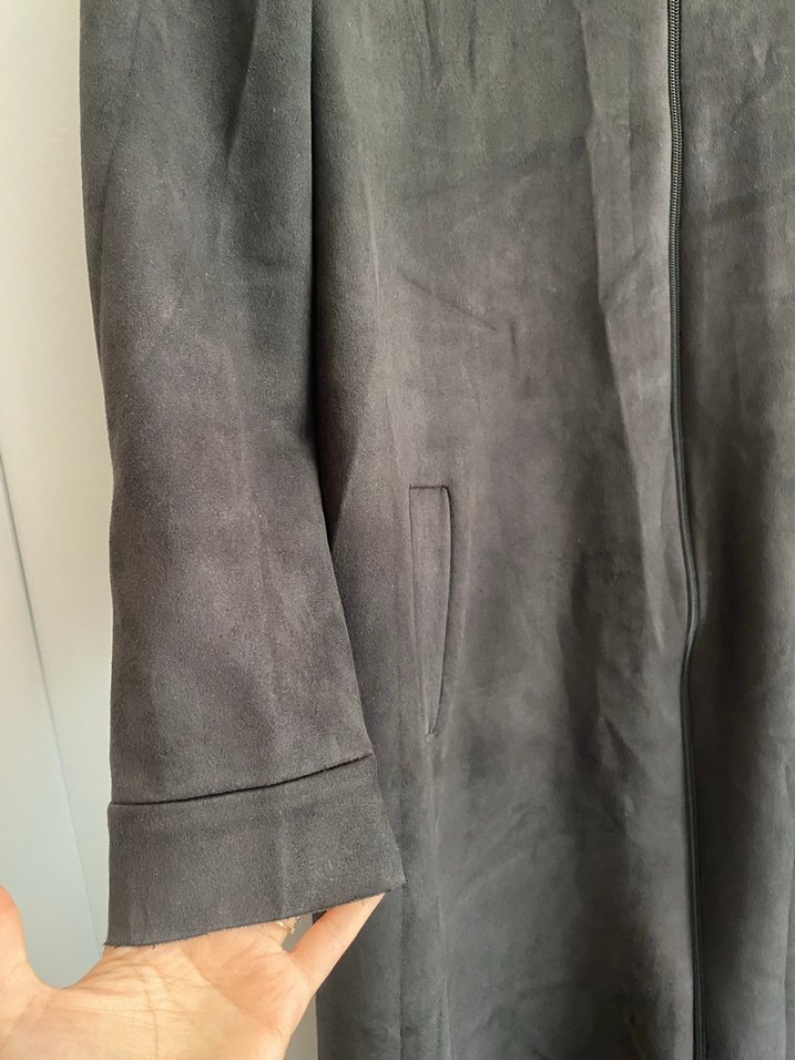 Gri Süet Uzun Kadın Kap - Görsel 3