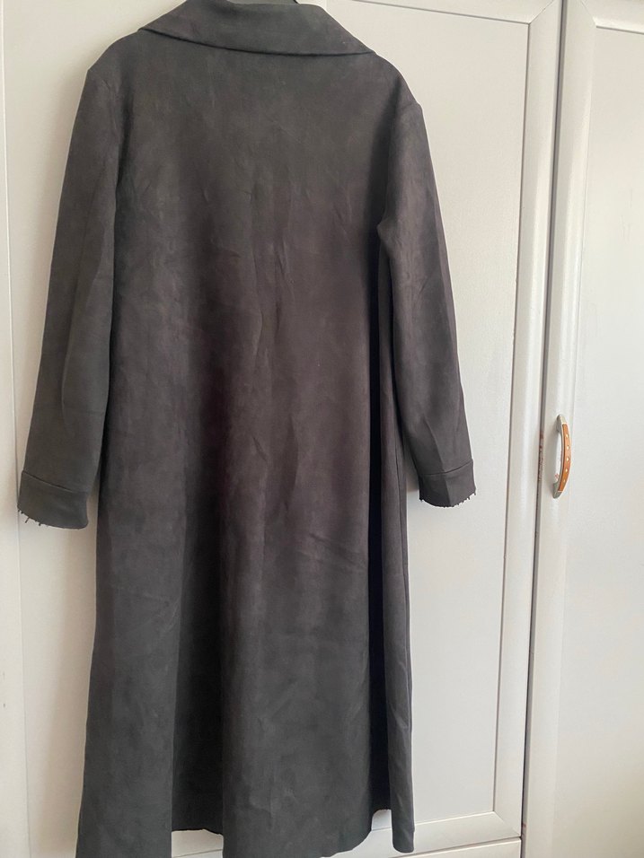 Gri Süet Uzun Kadın Kap - Görsel 2