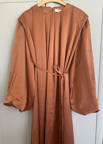 Bej Uzun Kollu Drapeli Kadın Elbise - Görsel 2