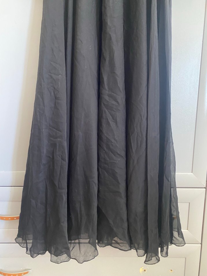 Uzun Siyah Gotik Drape Detaylı Elbise - Görsel 3