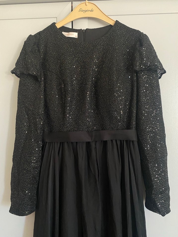 Uzun Siyah Gotik Drape Detaylı Elbise - Görsel 2