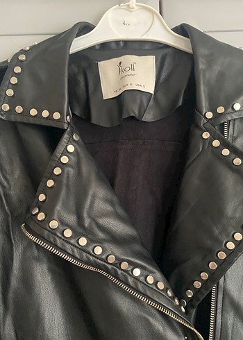 Siyah Deri Uzun Biker Ceket - Görsel 3