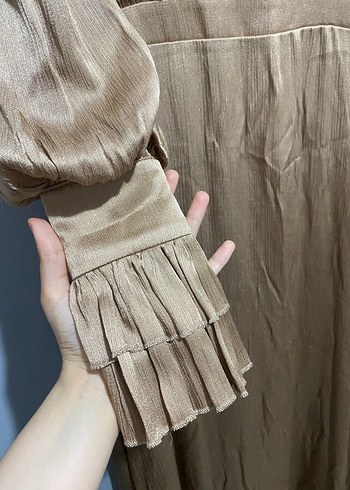 Bej Parıltılı Uzun Elbise - Görsel 3