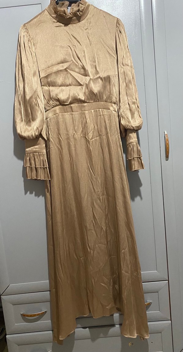 Bej Parıltılı Uzun Elbise - Görsel 2