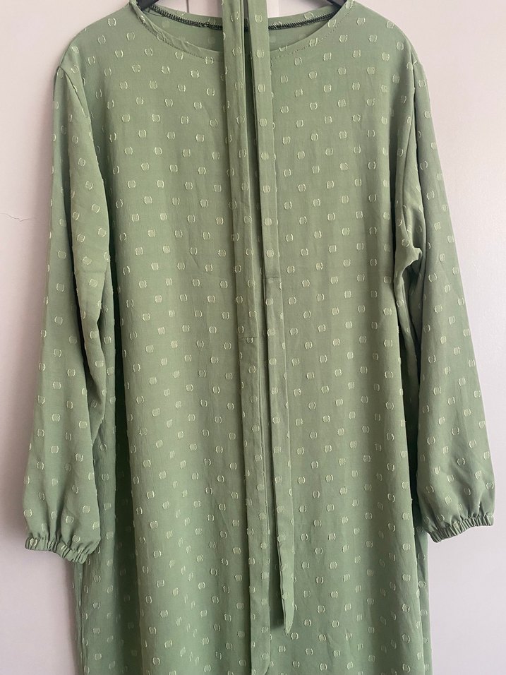 Yeşil Uzun Kollu Uzun Elbise - Görsel 2