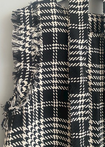 Ekose Desenli Uzun Kadın Yelek - Görsel 3