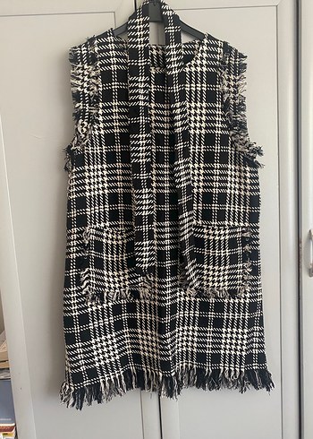 Ekose Desenli Uzun Kadın Yelek - Görsel 2