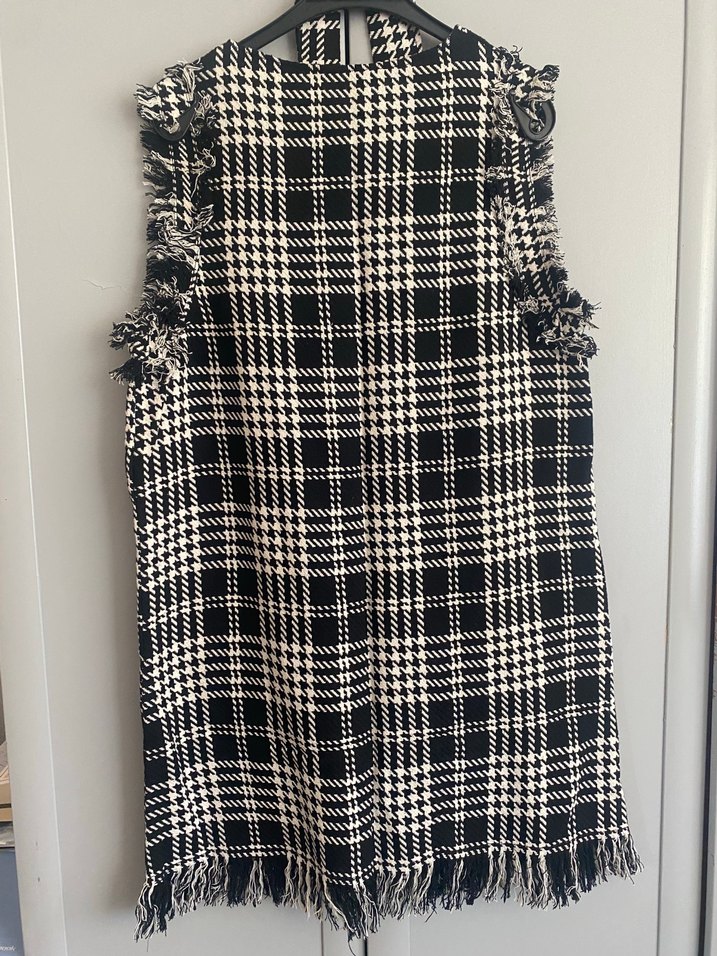 Ekose Desenli Uzun Kadın Yelek - Görsel 5