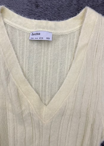 pastel sarı V Yakalı Örgü Kadın Süveter - Görsel 2