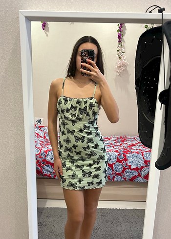 Kelebek Detaylı Mini Elbise