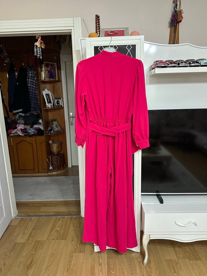 Pembe Uzun Kollu Drapeli Uzun tulum  - Görsel 2