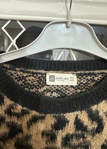 Leopar Desenli Kahverengi Örgü Kadın Kazak - Görsel 4