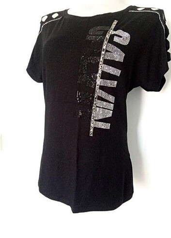 Siyah Taş Baskılı T-shirt