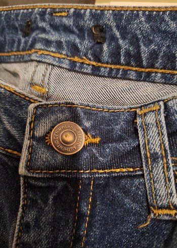 36 Beden Nakışlı Kemerli Lacivert Midi Kot Pantolon