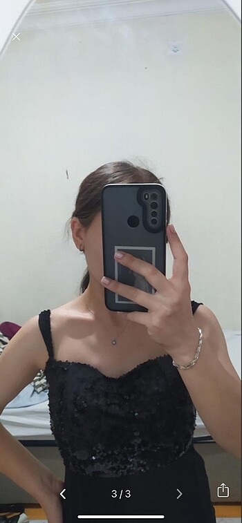 Siyah midi boy pul detaylı abiye - Görsel 3