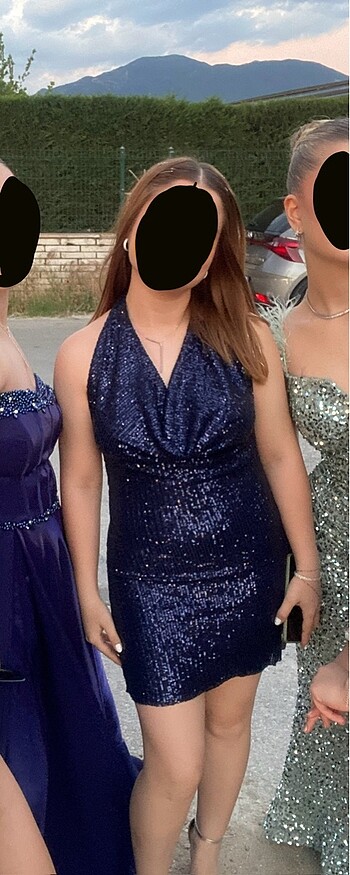 Lacivert payetli sırt dekolteli abiye elbise - Görsel 5