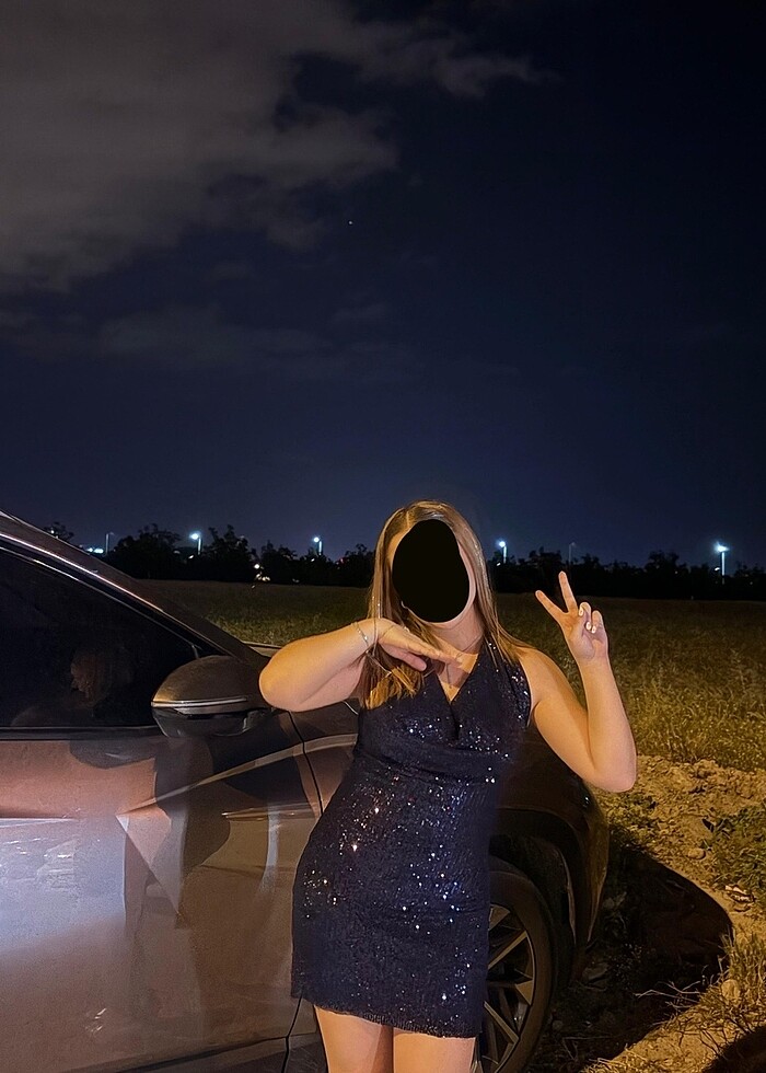 Lacivert payetli sırt dekolteli abiye elbise - Görsel 2