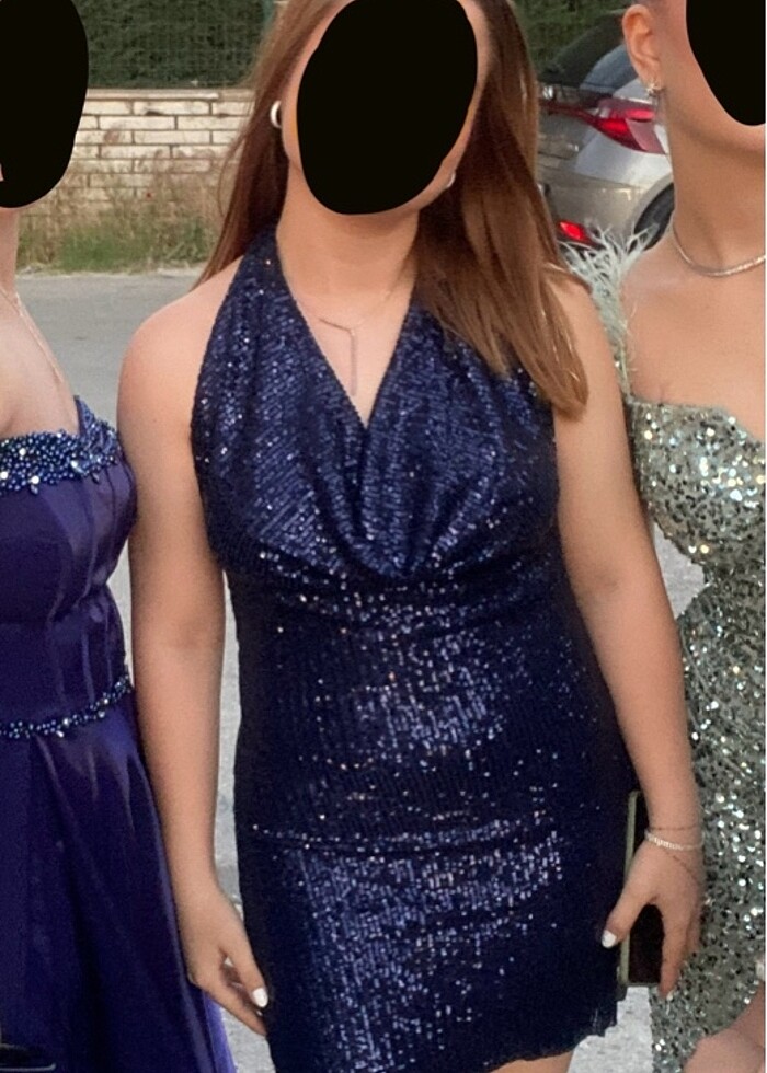 Lacivert payetli sırt dekolteli abiye elbise - Görsel 5