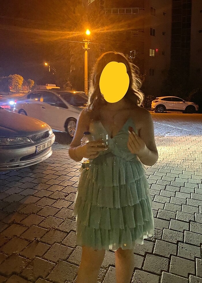 Mavi simli kısa abiye elbise - Görsel 3