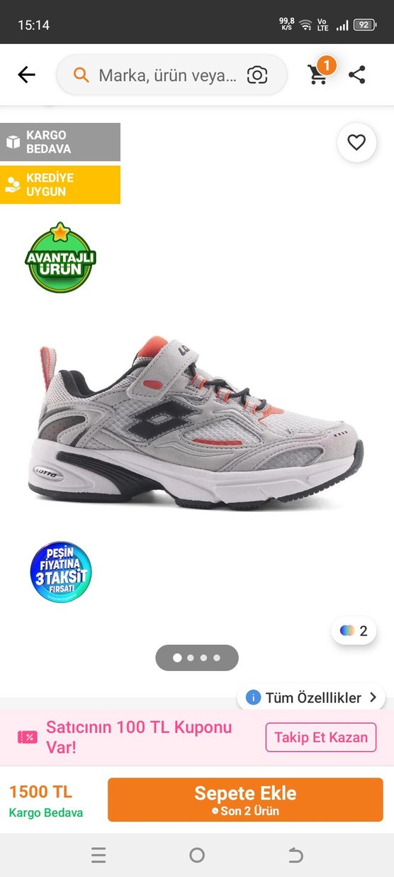 Gri Erkek Çocuk Spor Ayakkabısı Lotto - Görsel 3