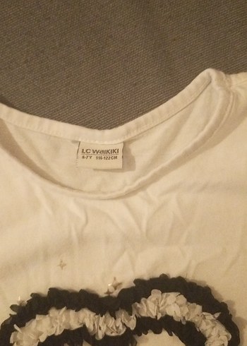 Kızlar için Beyaz Fırfırlı Kısa Kollu Tişört - Görsel 2