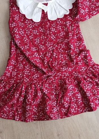 7/8 yaş Bordo Çiçekli Uzun Kollu Kız Elbisesi - Görsel 2