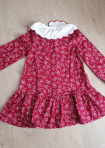 7/8 yaş Bordo Çiçekli Uzun Kollu Kız Elbisesi - Görsel 3