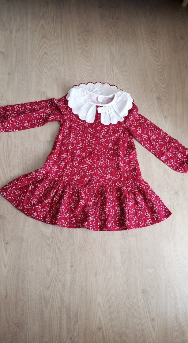 7/8 yaş Bordo Çiçekli Uzun Kollu Kız Elbisesi - Görsel 4