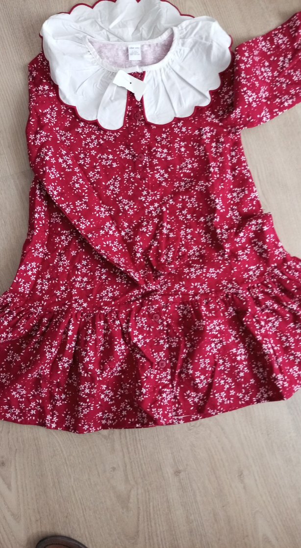 7/8 yaş Bordo Çiçekli Uzun Kollu Kız Elbisesi - Görsel 2