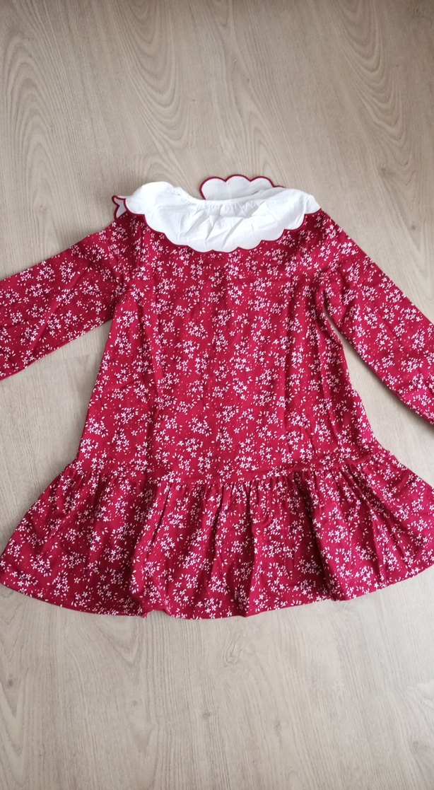 7/8 yaş Bordo Çiçekli Uzun Kollu Kız Elbisesi - Görsel 3