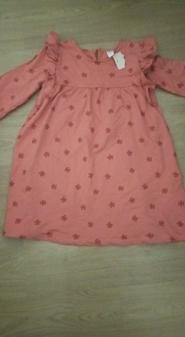 7/8 yaş Kız Çocuk Pembe Fırfırlı Uzun Kollu Elbise - Görsel 2