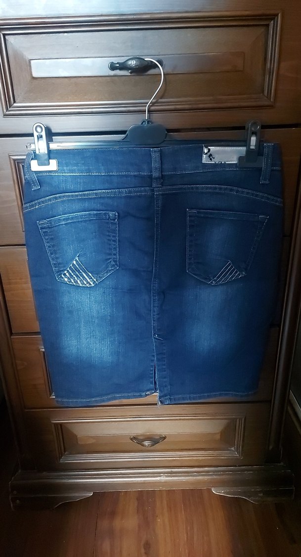 Koyu Mavi Kemerli Mini Denim Etek - Görsel 2