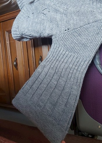 Gri Örgü Kısa Balon Kol Triko - Görsel 2