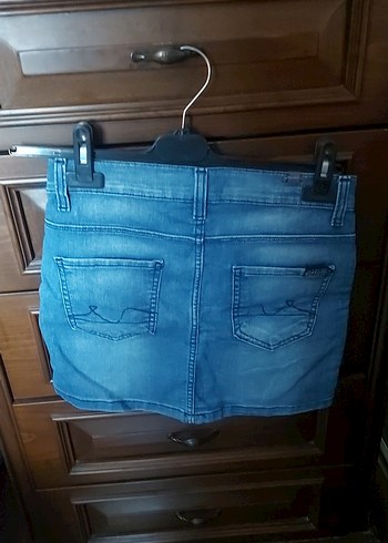 Kemerli Koyu Mavi Denim Mini Etek - Görsel 2