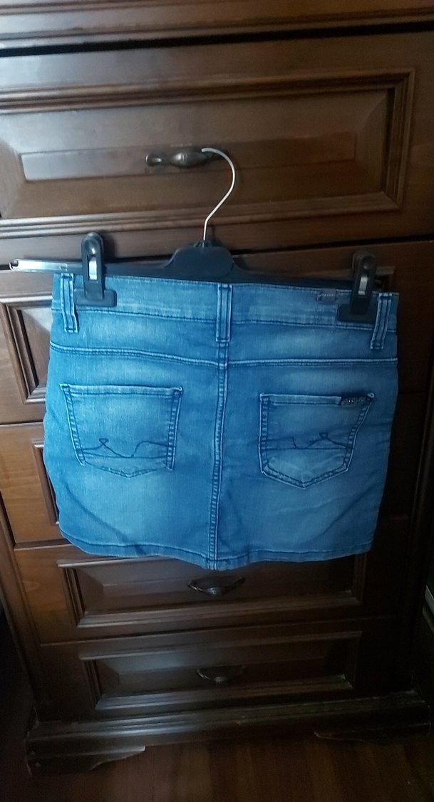 Kemerli Koyu Mavi Denim Mini Etek - Görsel 2