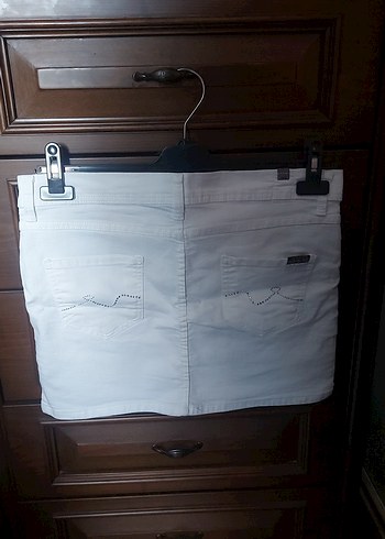 Beyaz Kot Mini Etek Kemer Detaylı - Görsel 2