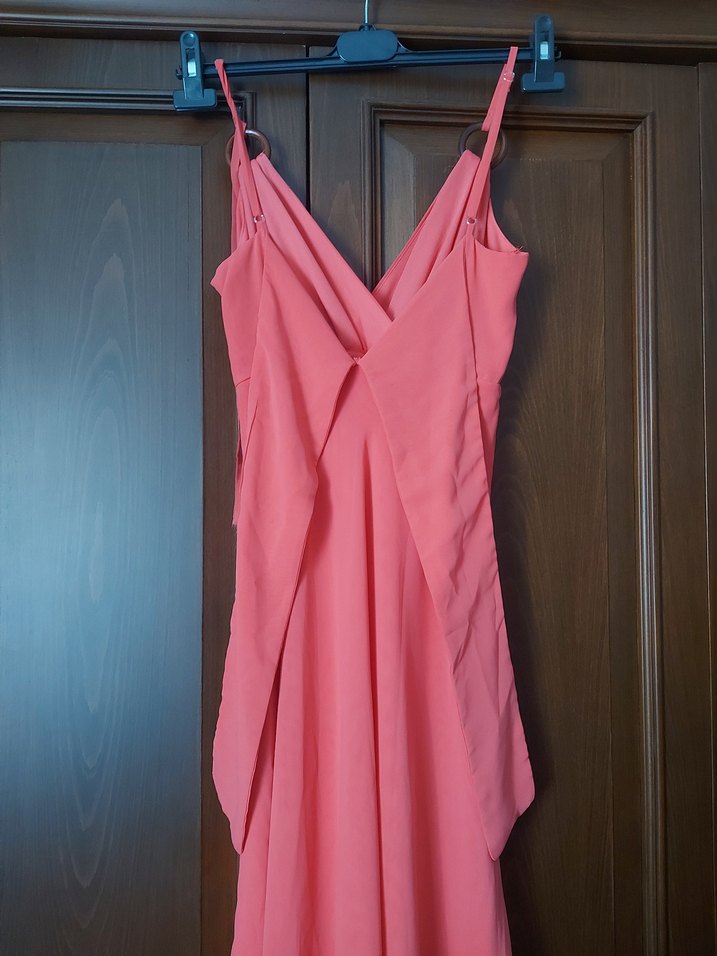 Pembe Drapeli Uzun V Yaka Abiye Elbise - Görsel 3