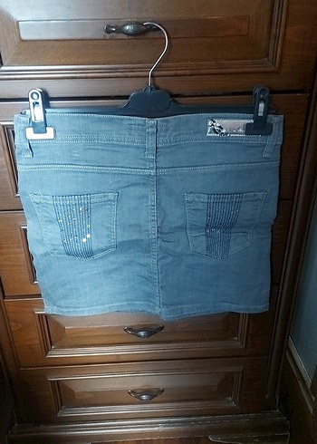 Kadın Gri Kemerli Mini Kot Etek - Görsel 2