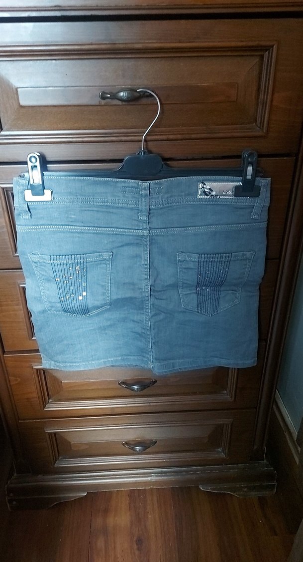 Kadın Gri Kemerli Mini Kot Etek - Görsel 2