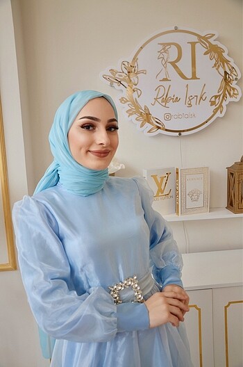 38 Beden Bebe mavisi tesettür abiye