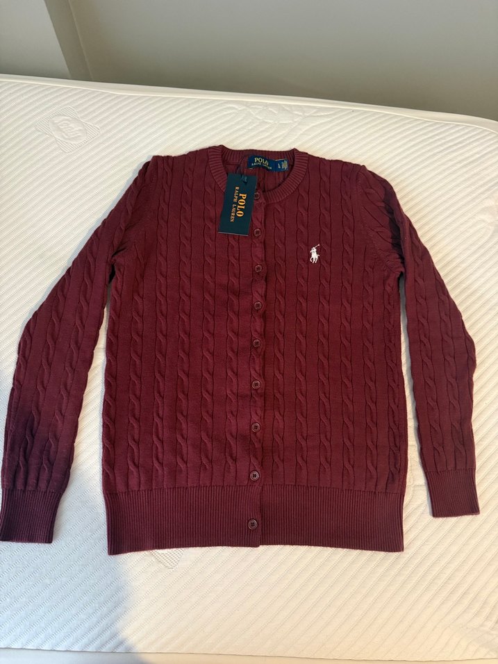 Bordo Polo Ralph Lauren Örgü Kadın Hırka - Görsel 2