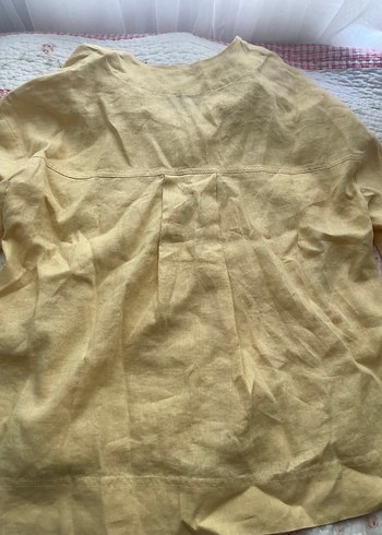 Cos sarı Düğmeli Uzun Kollu keten takım - Görsel 6