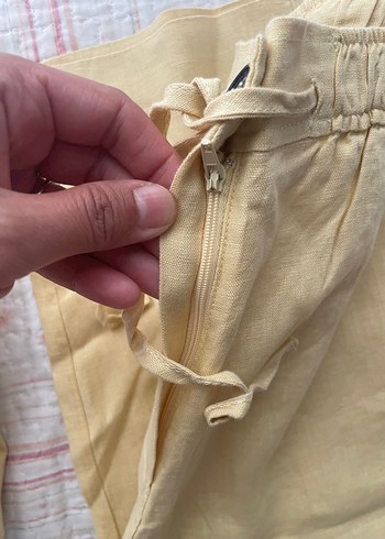 Cos sarı Düğmeli Uzun Kollu keten takım - Görsel 5