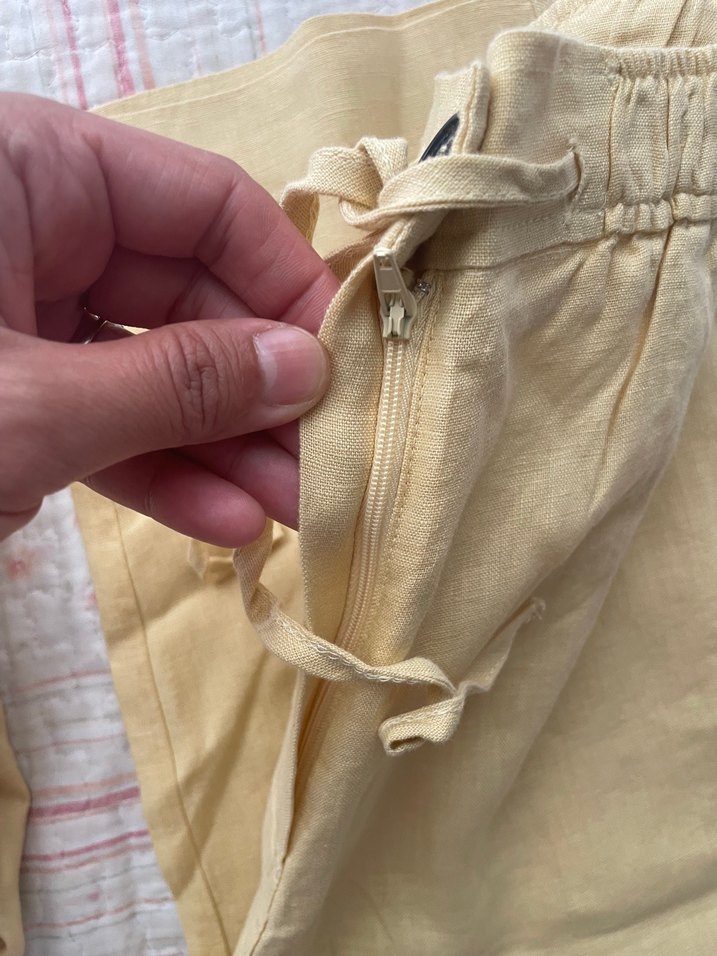 Cos sarı Düğmeli Uzun Kollu keten takım - Görsel 5